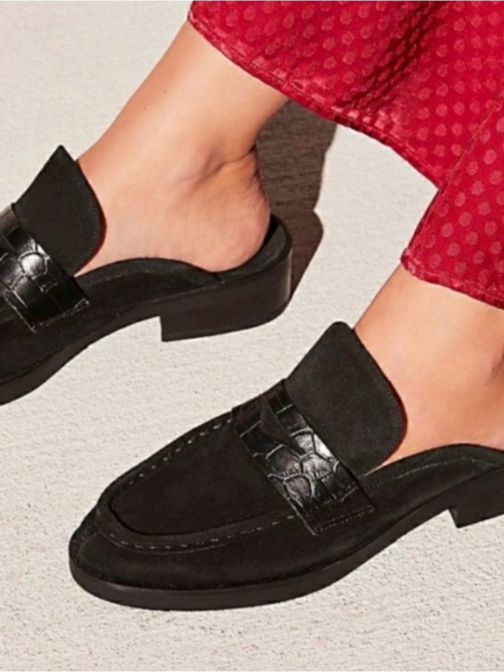 Free People Leighton Suede Loafer Mules Black EU 39 US 8.5 - Excellent Condition